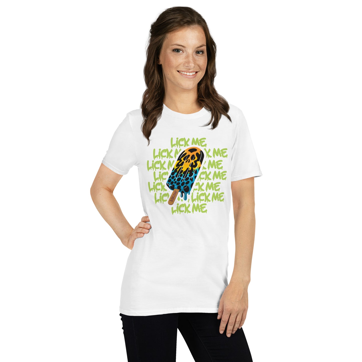 Maglietta unisex “green-Lick Me” bianca